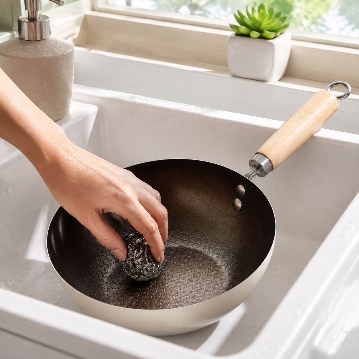 Durable ceramic frying pan with scratch-resistant surface