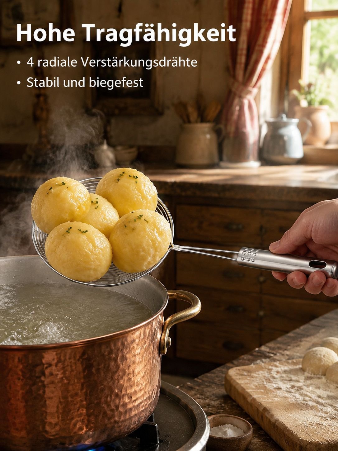 Schaumlöffel mit feinem Sieb für Suppen und Frittieren