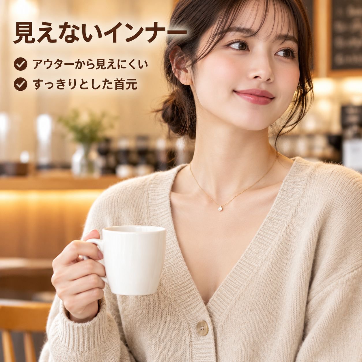 綿100% 低襟 長袖 インナー レディース 春秋 ホワイト ベースレイヤー 肌着 トップス