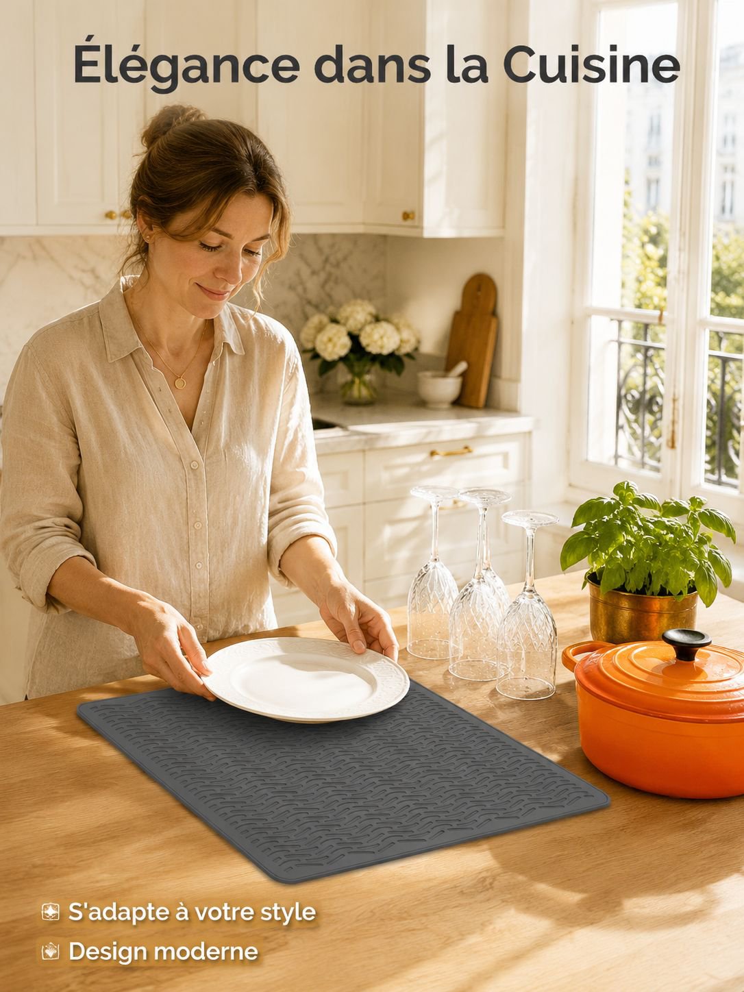 Tapis de cuisine anti-brûlure et égouttoir