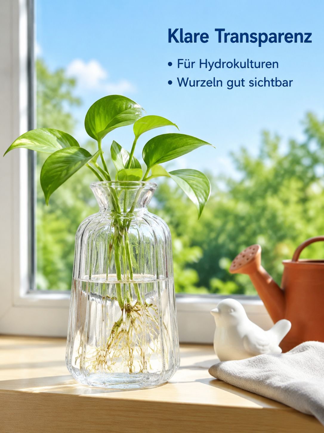 Dekorative Tischvase im französischen Retro-Stil aus geprägtem Glas, transparente Hydrokultur-Blumen
