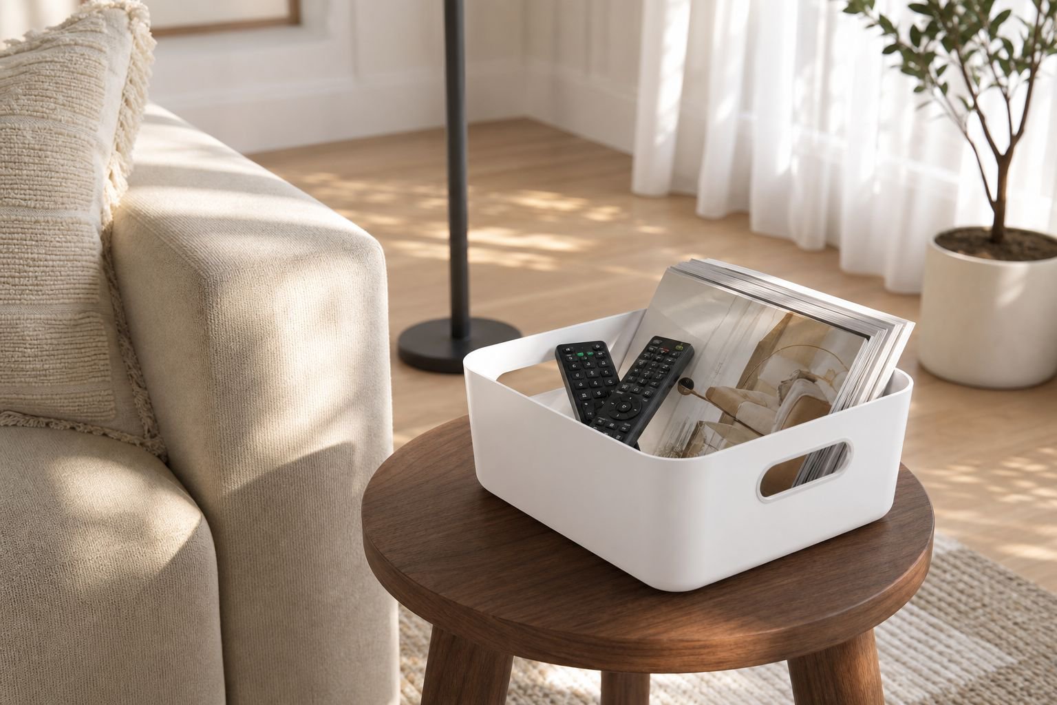 Versatile plastic storage bin for office supplies