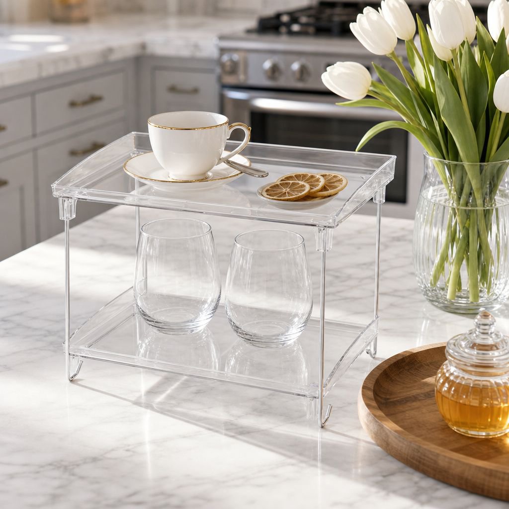 Acrylic desktop folding storage rack teacup tray rack stacking multi-layer storage rack