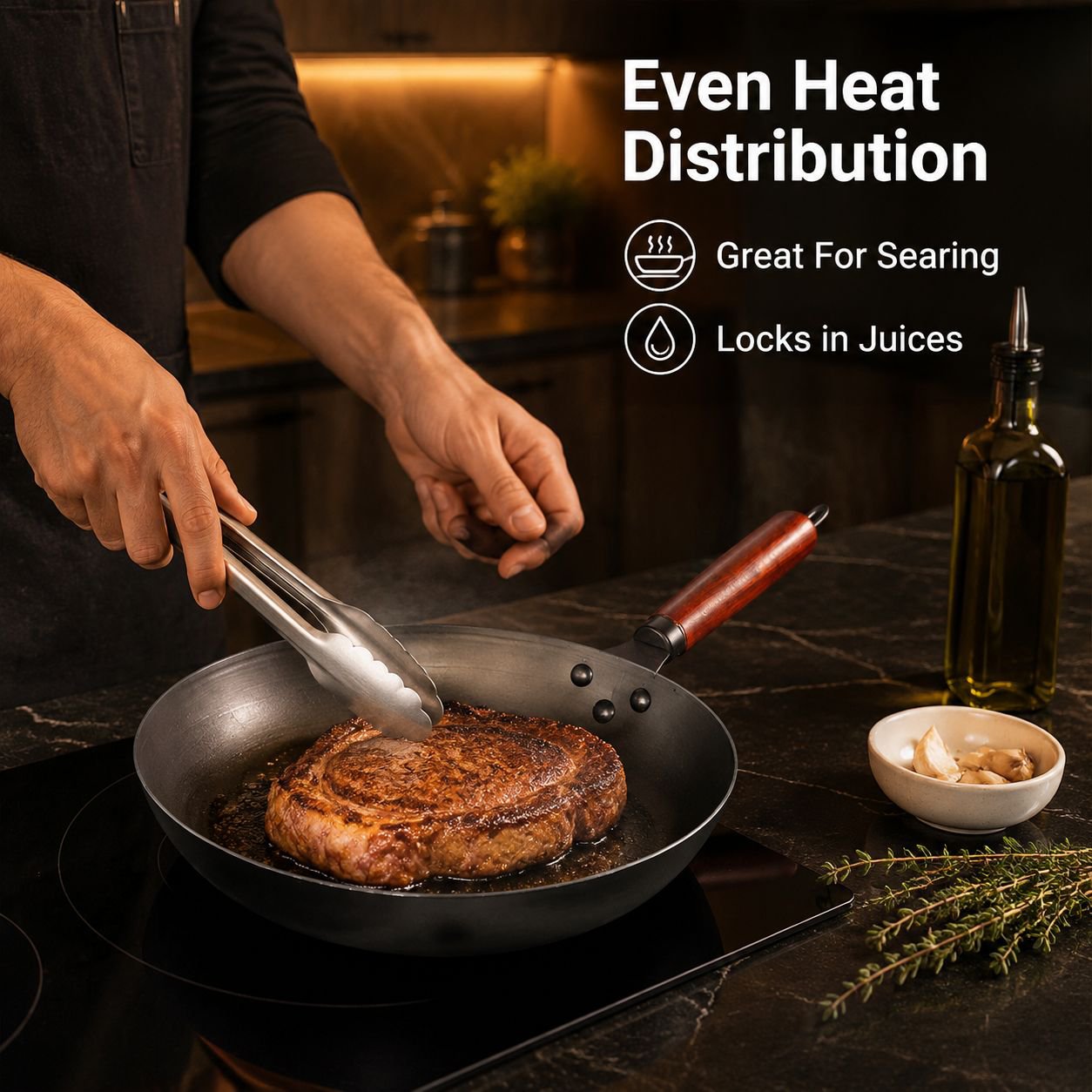 Uncoated Black Steel Household Frying Pan Multifunctional for Eggs and Pancakes