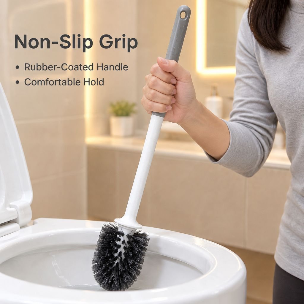 2026 Upgraded Toilet Brush and Holder Set Thickened Base Round Head Cleaning Brush