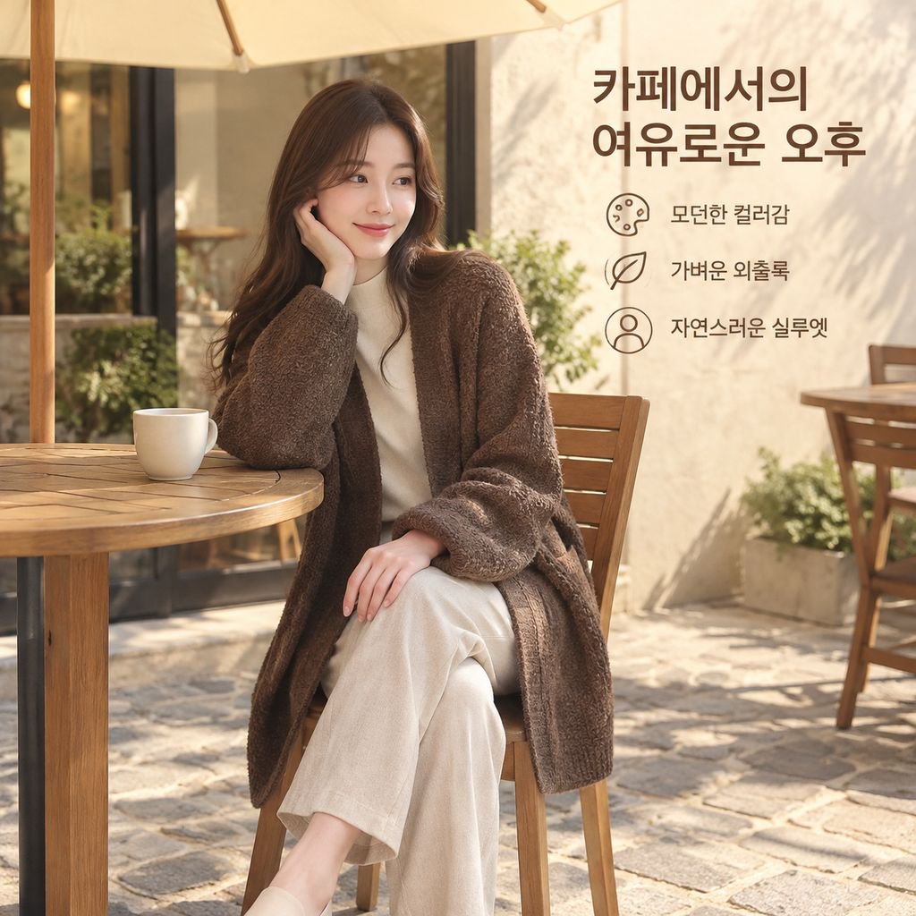 여성 가을겨울 루즈핏 퍼프소매 롱 니트 가디건 자켓