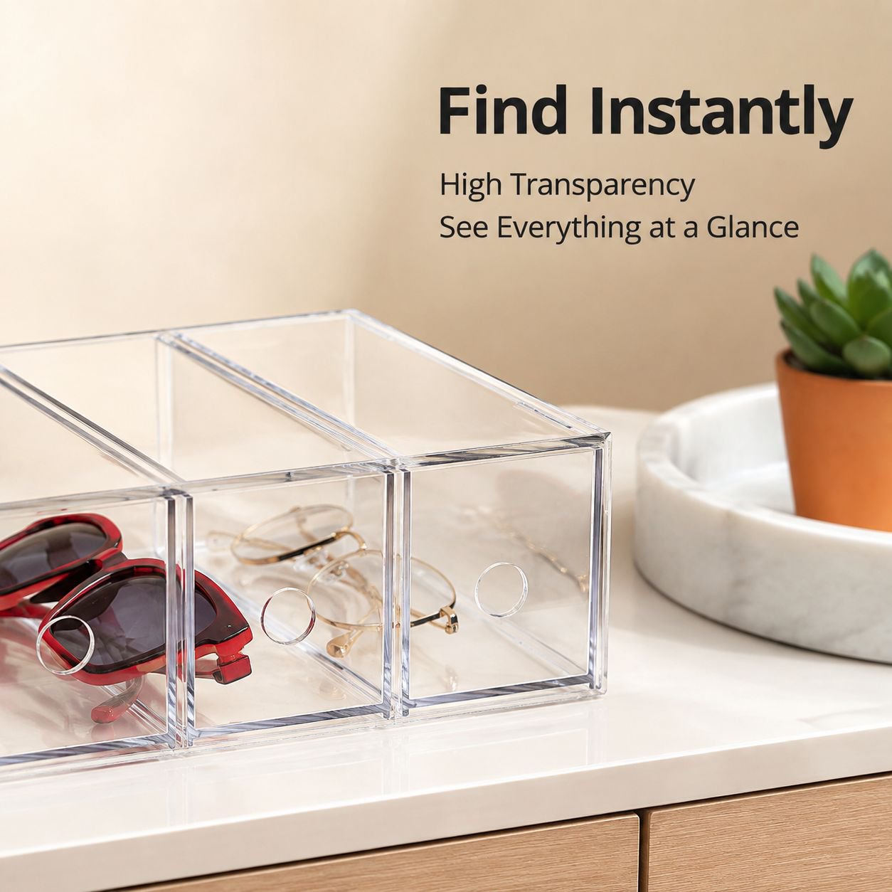 Multi-functional Drawer Glasses Box Transparent Myopia Glasses Storage Display Desktop Organizer