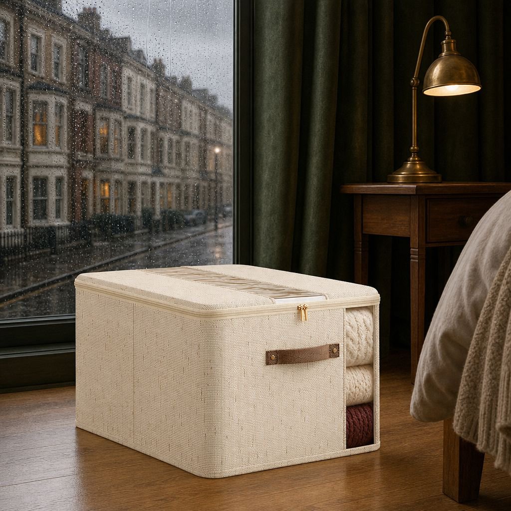 Large fabric quilt organizer with double windows and zipper closure