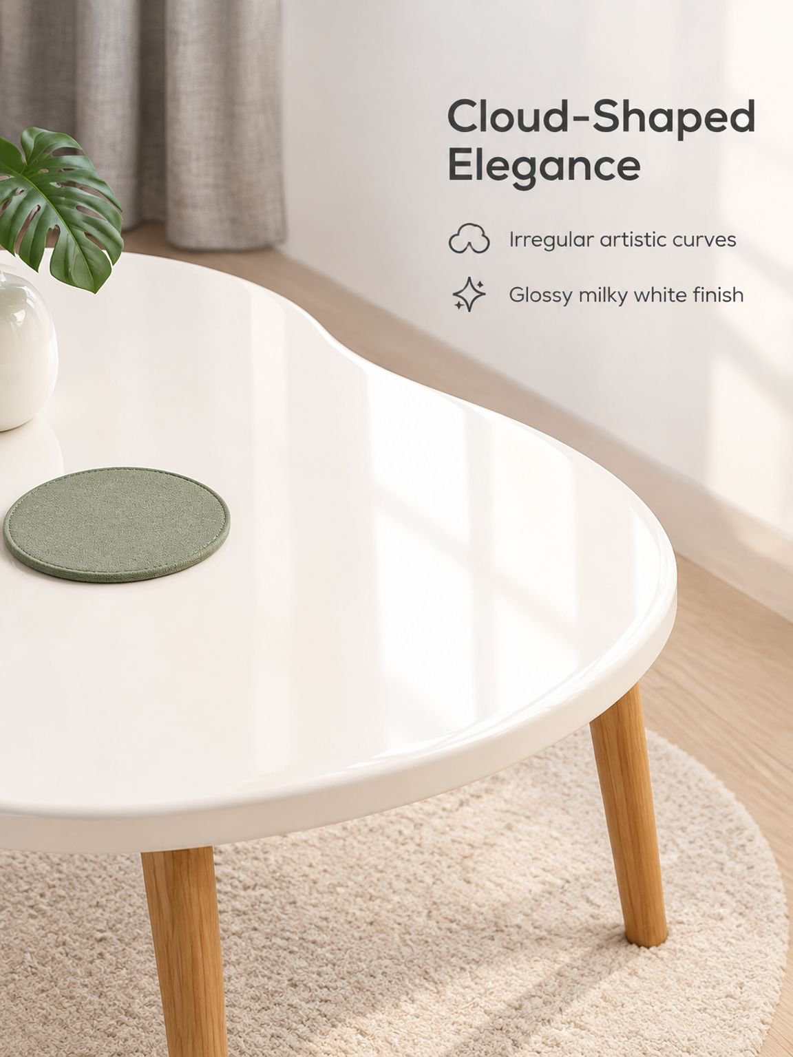 Neutral accent table placed next to a living room sofa