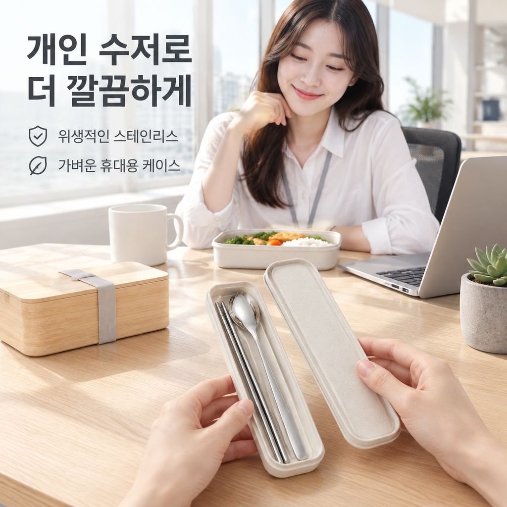 한국식 스테인리스 휴대용 3종 식기세트, 숟가락 젓가락 포크 수납 케이스 선물