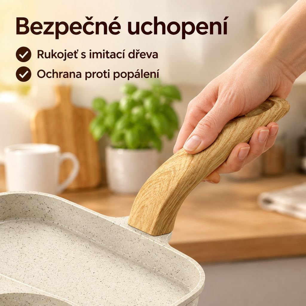 Nepřilnavá dělená snídaňová pánev 3v1 na volská oka, lívance, hamburgery a steaky