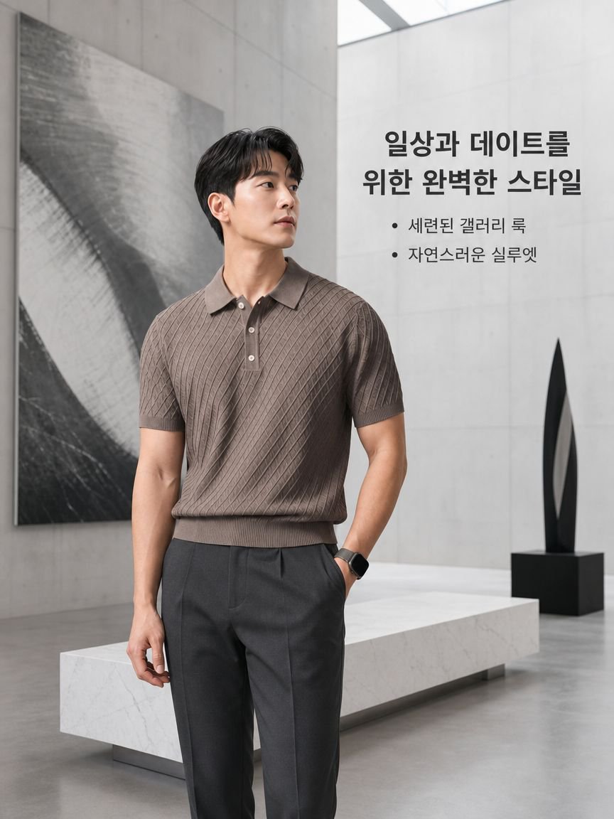 올드 머니 무드 다이아몬드 패턴 니트 폴로 반팔