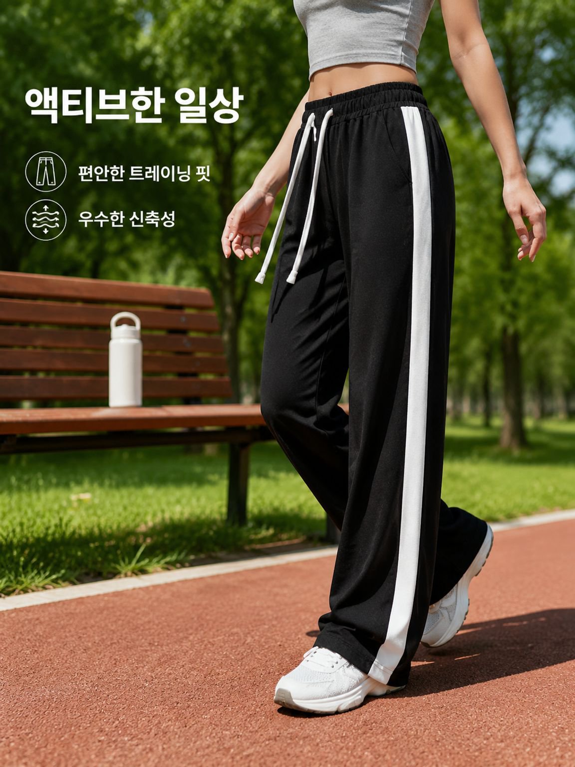 여름 하이웨스트 슬림 와이드 팬츠 드롭 와이드 팬츠 슬림핏 캐주얼 트레이닝 팬츠 여 얇은 여성 팬츠