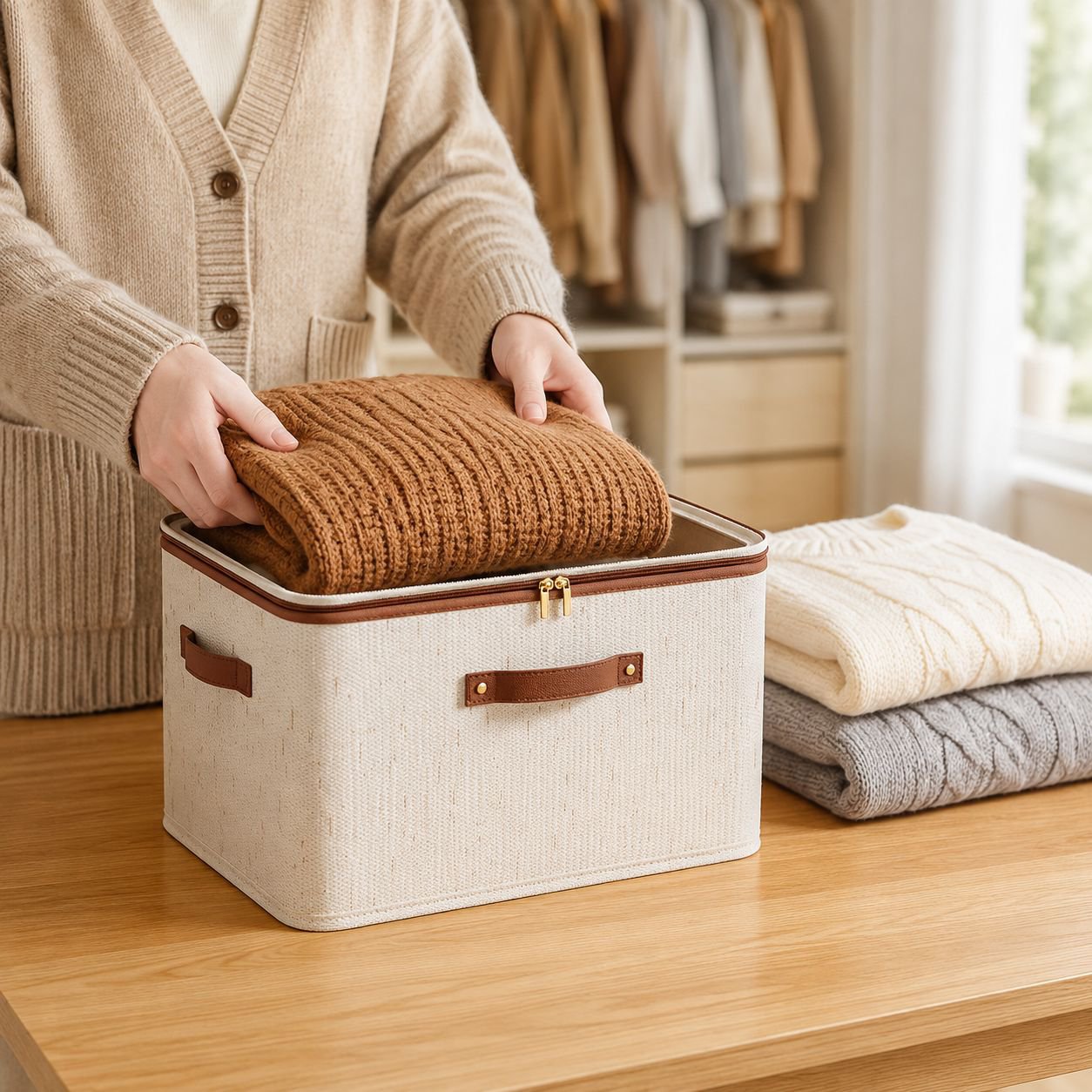 Durable cotton linen storage bin for home organization