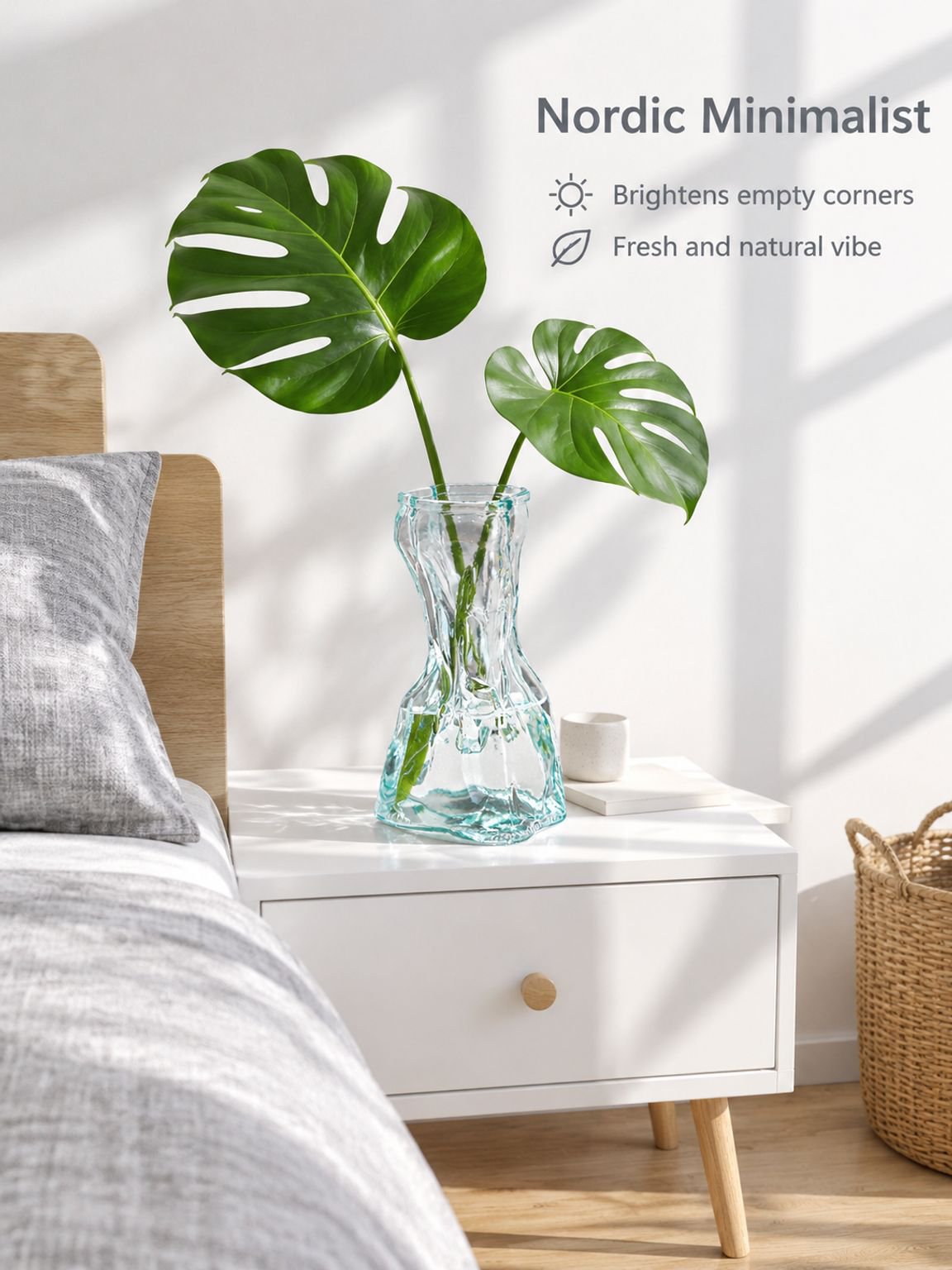 Crystal glass vase styled as a home decor accent