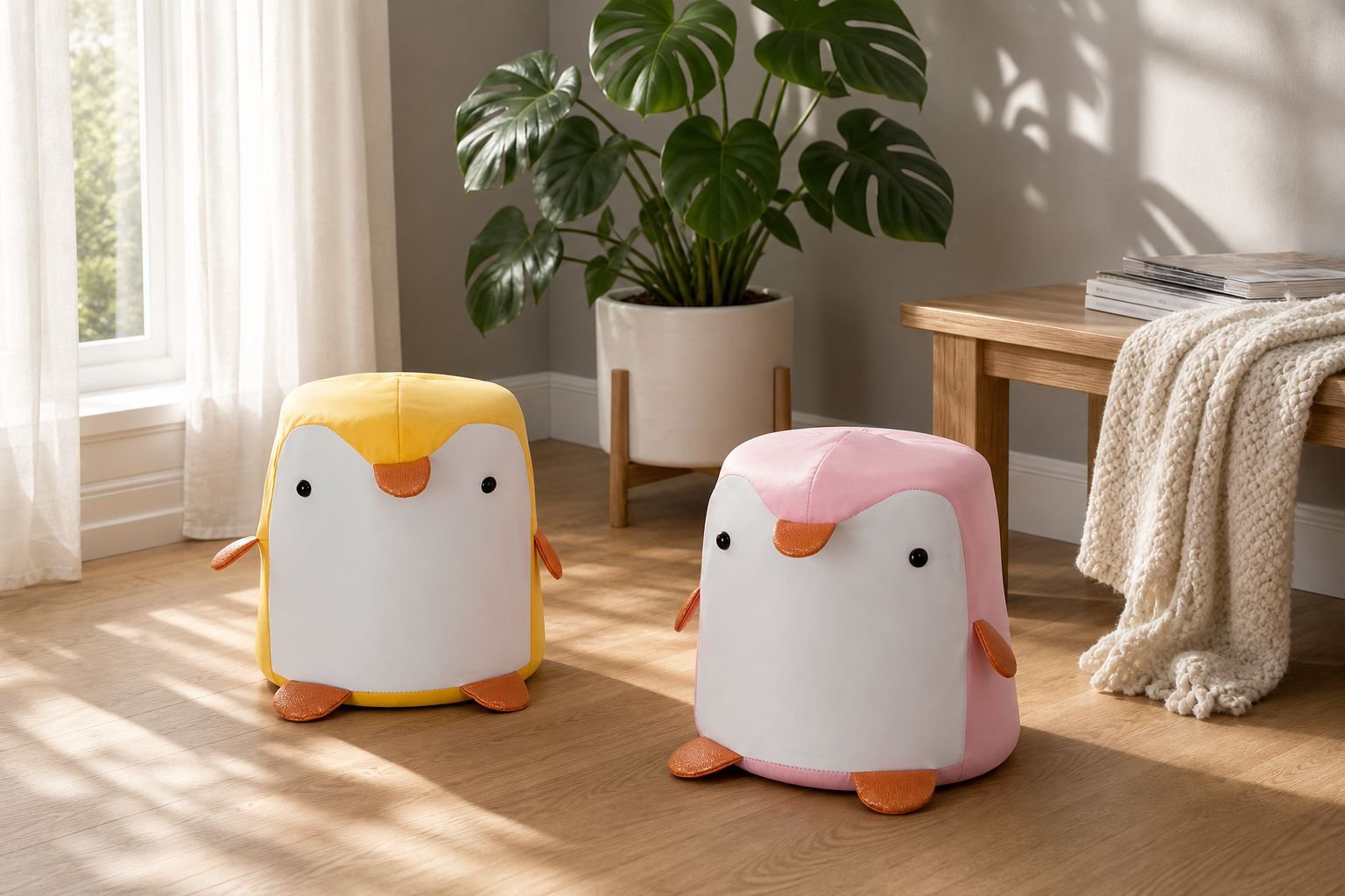Penguin poop shaped solid wood door stool front view