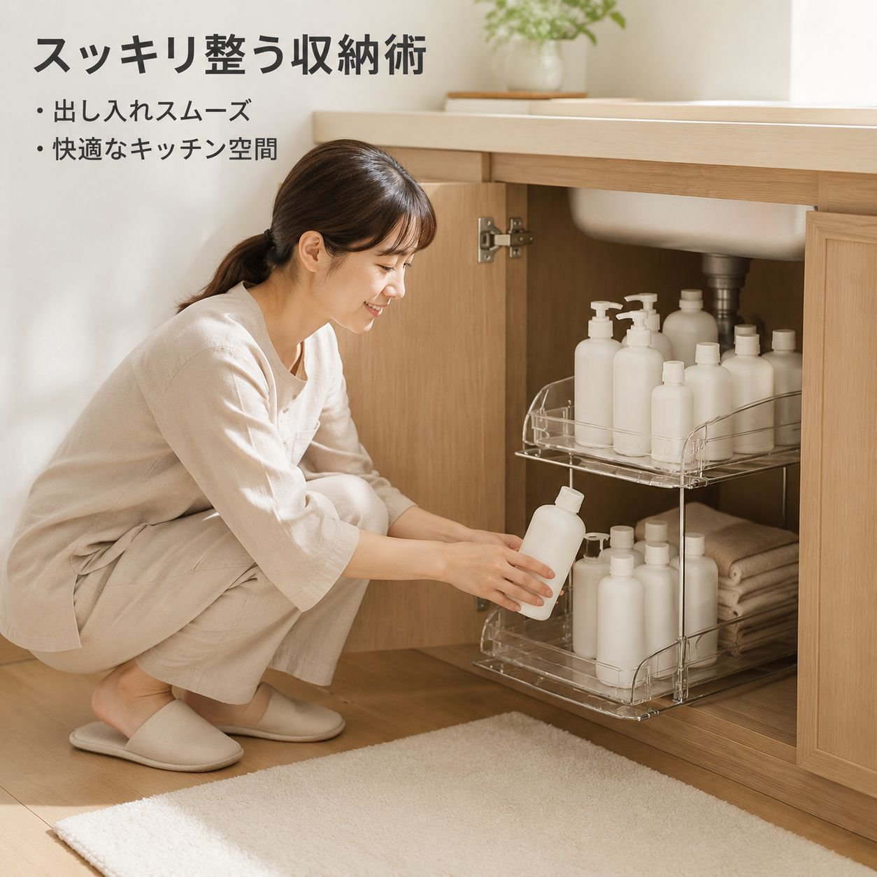 キッチンカウンター用の二段式引き出し式カップホルダー