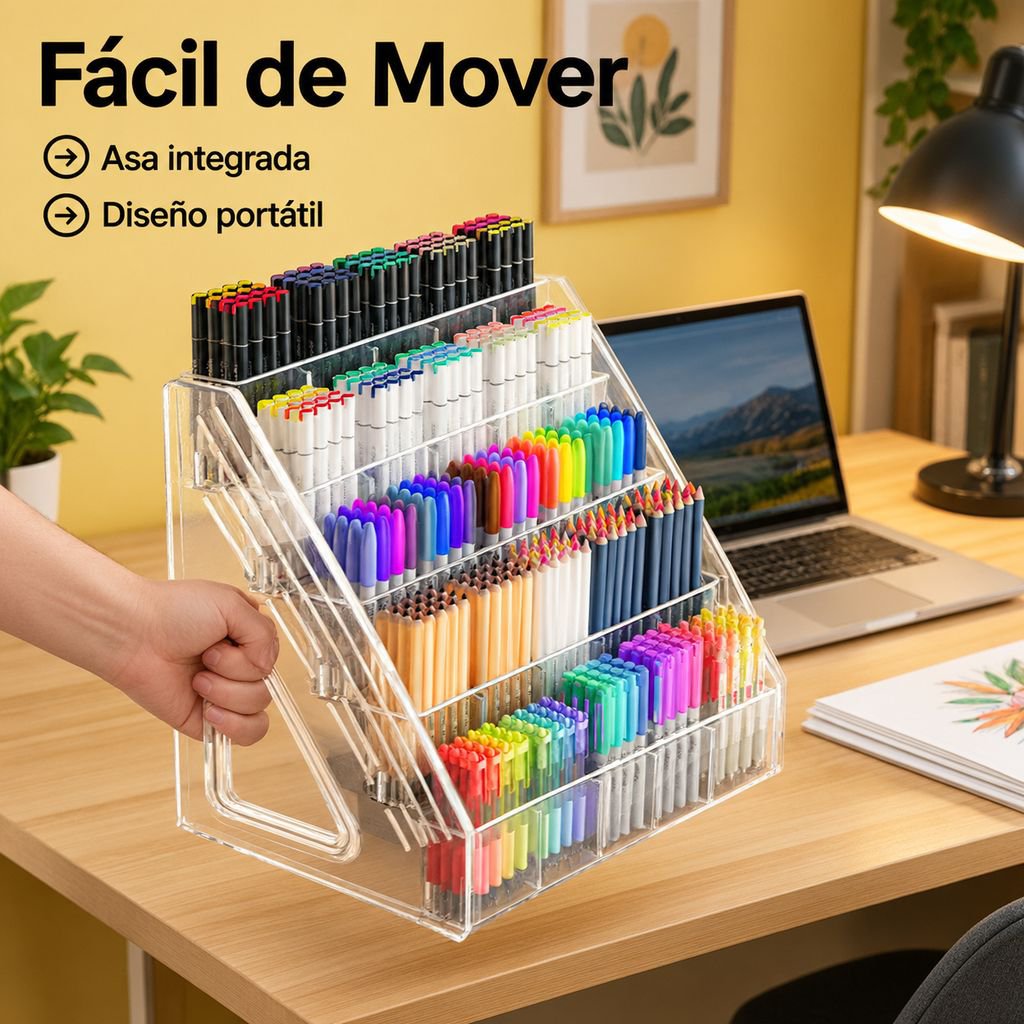 Soporte transparente acrílico con divisiones para almacenar útiles y pinceles