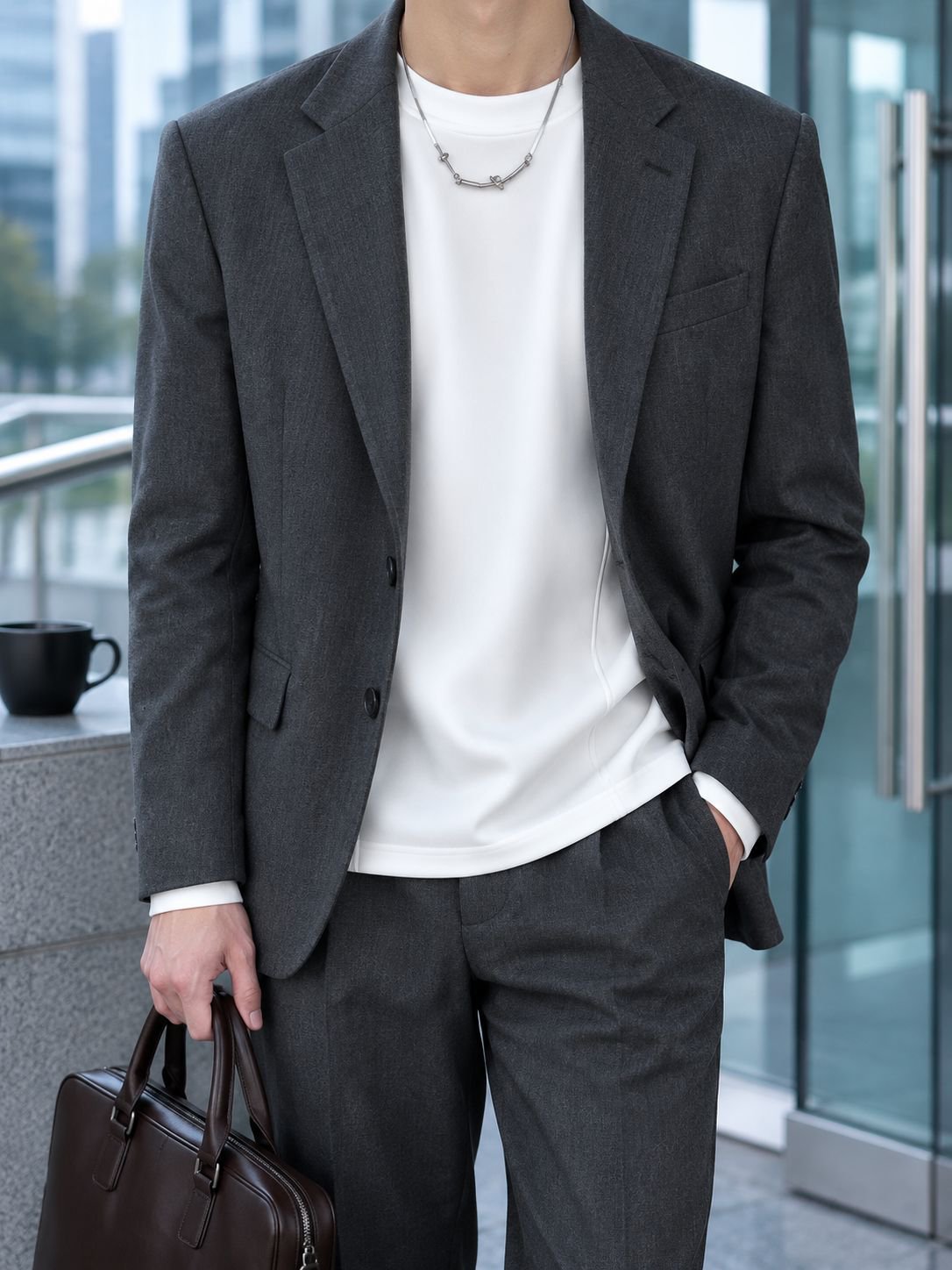 Back view of men's heavyweight white t-shirt for autumn