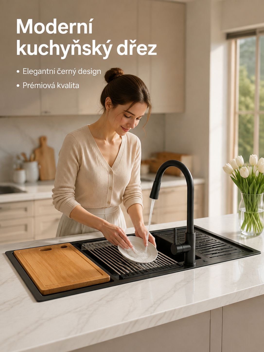 Moderní dvouvrstvý kuchyňský dřez pro domácnost