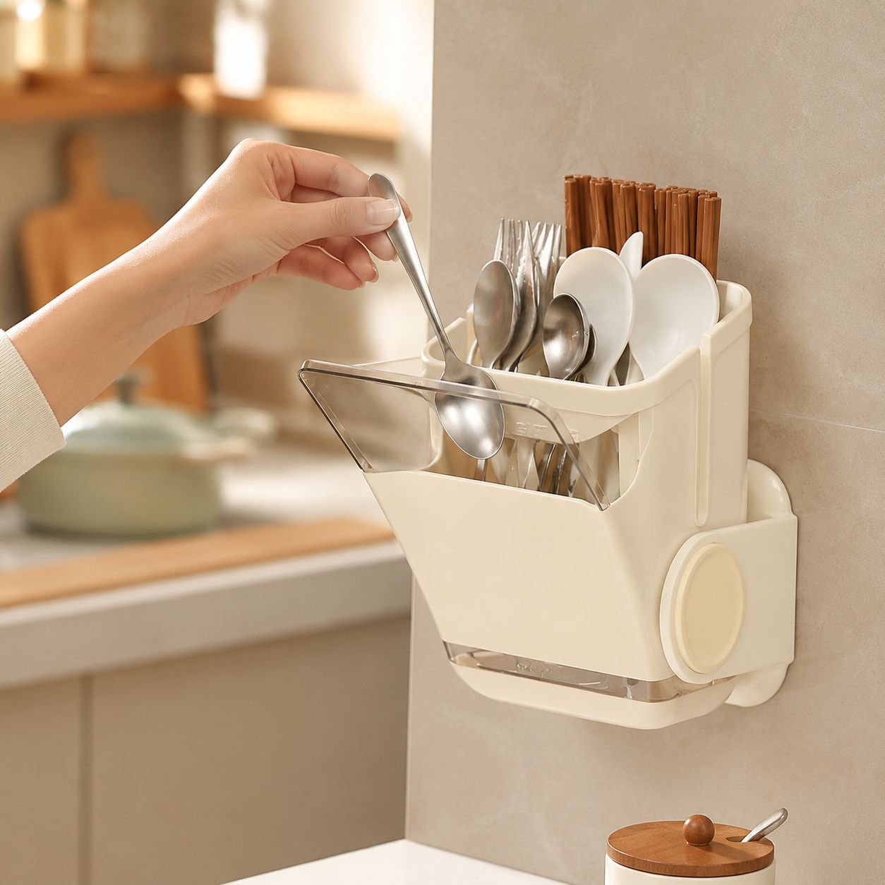 Multi-functional Detachable Cutlery Holder Zoned Storage Chopstick Box Space-saving