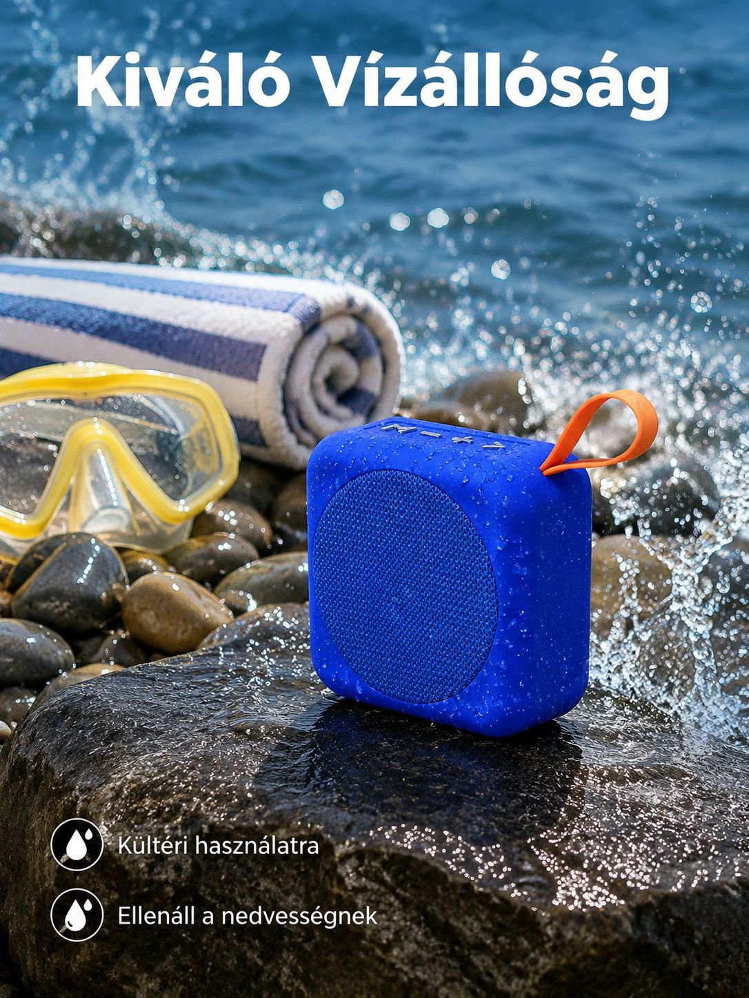 Hordozható négyzet alakú Bluetooth hangszóró, kültéri kézi vízálló mélynyomó