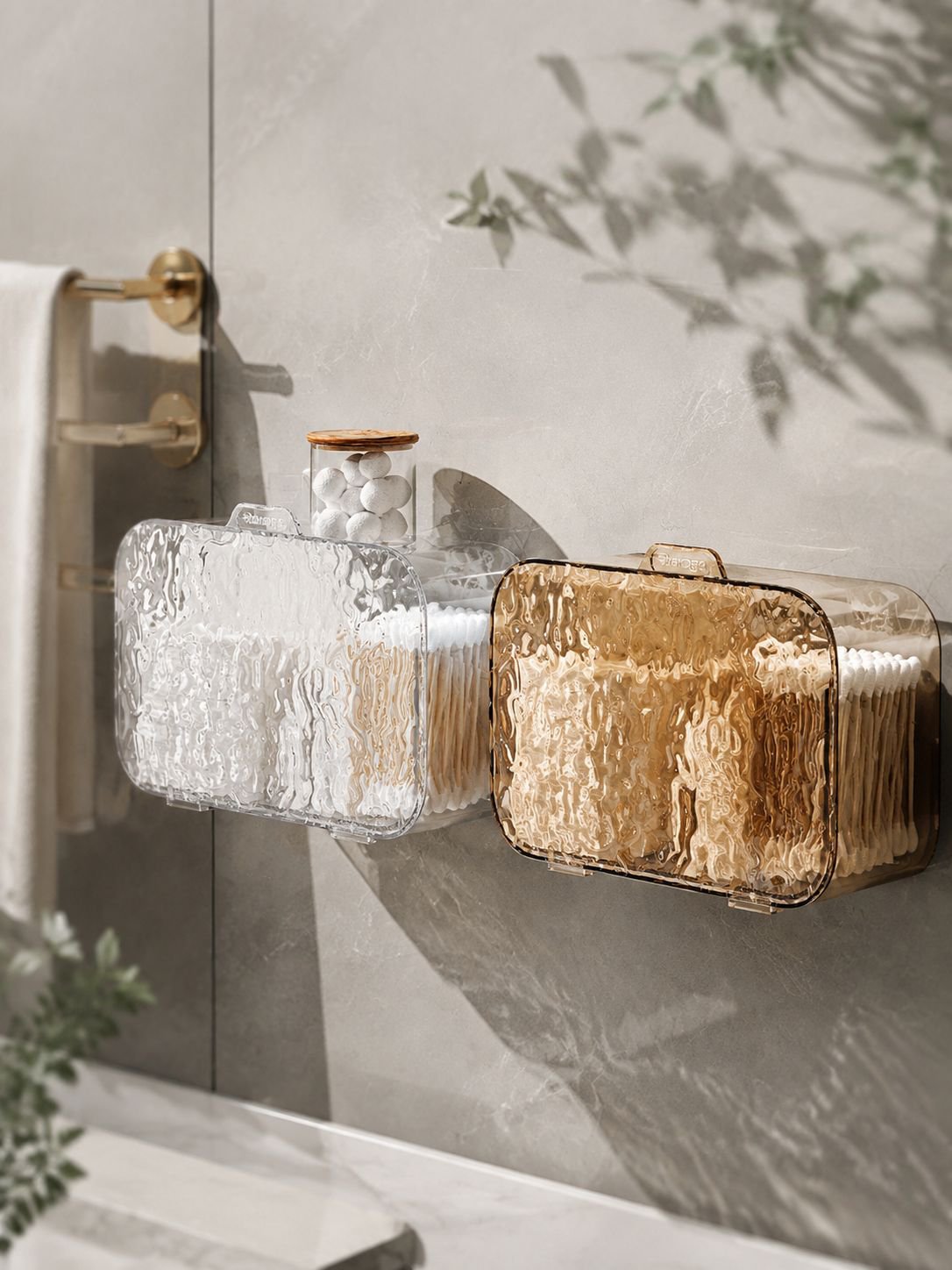 Minimalist bathroom decor with multifunctional shelf
