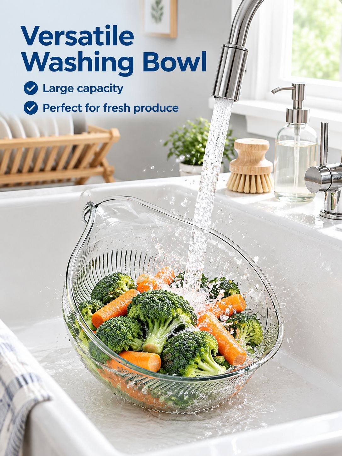 Versatile kitchen basket for rinsing and draining ingredients