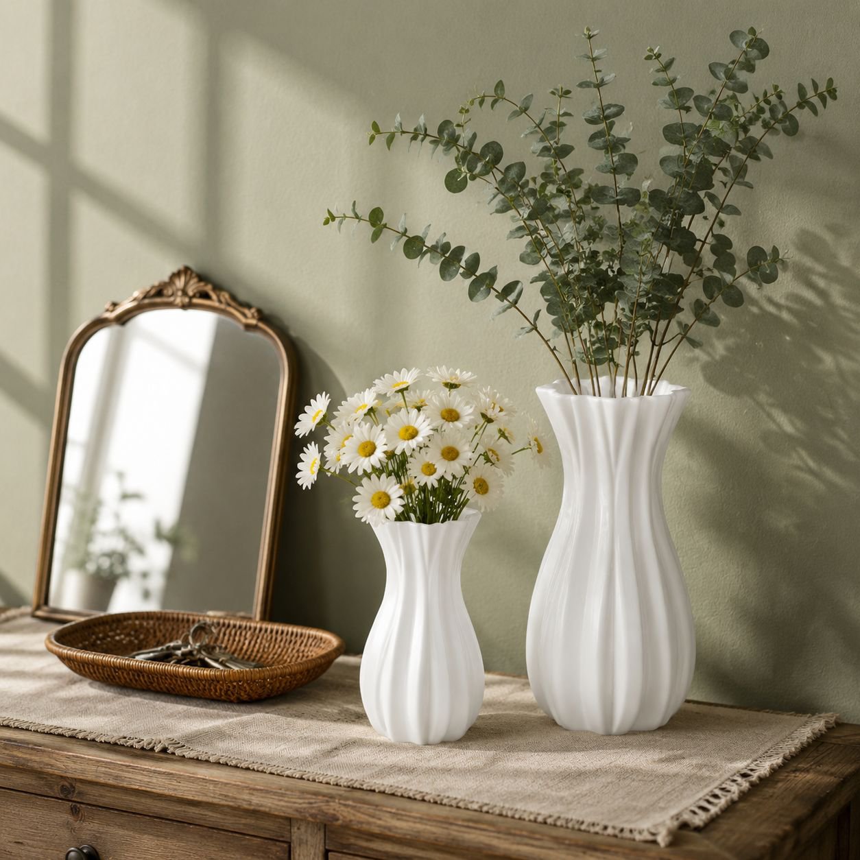 French Vintage Plastic Vase, Home Decor Planter, Artificial Flower Ornament