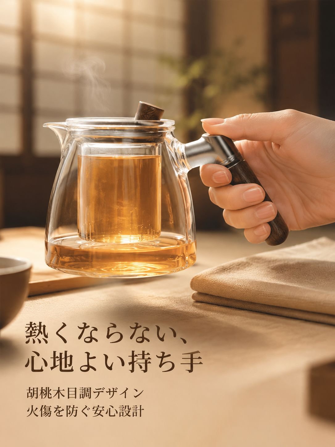 ガラス製の六角形ティーポット
