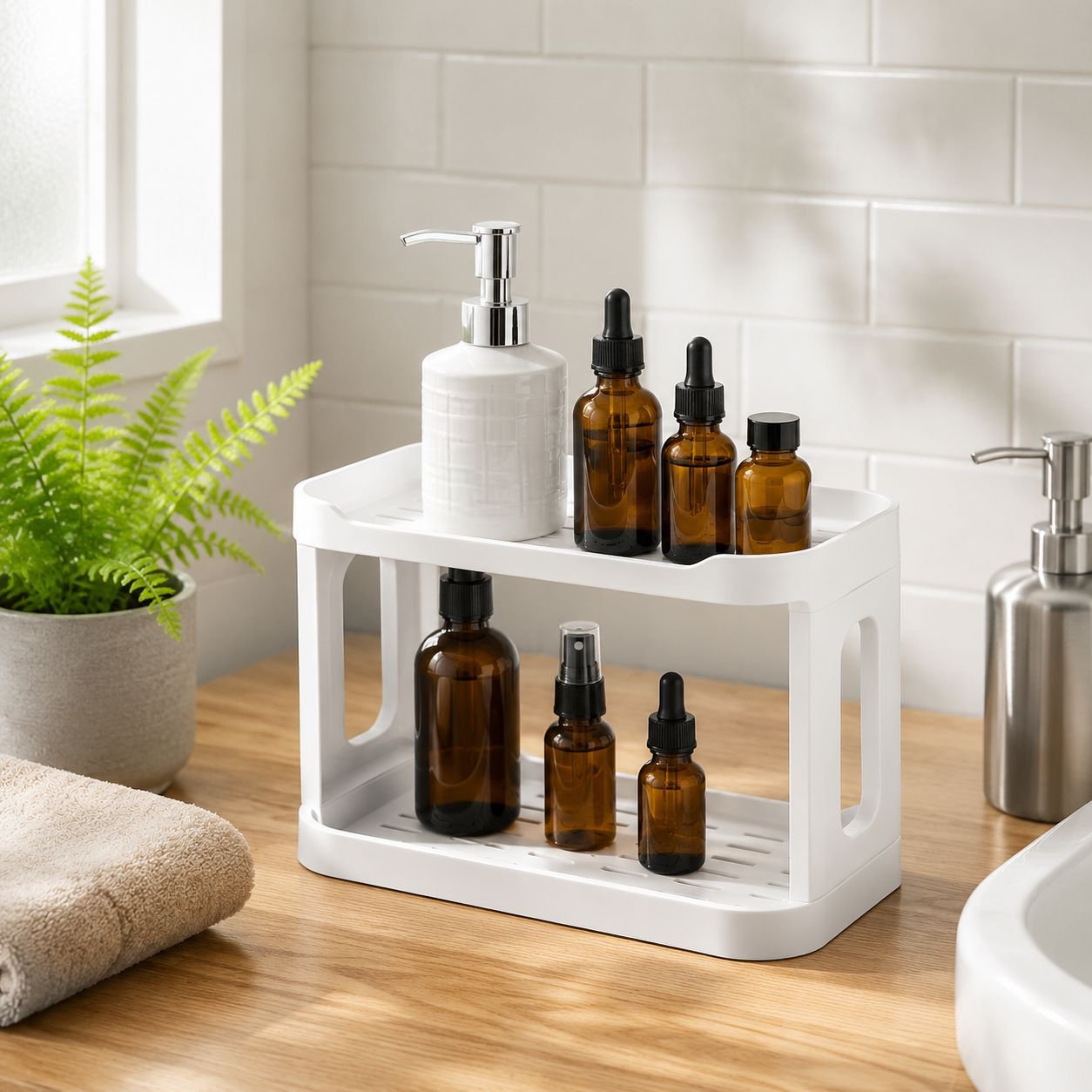 Double-Layer Desktop Organizer Rack for Bathroom