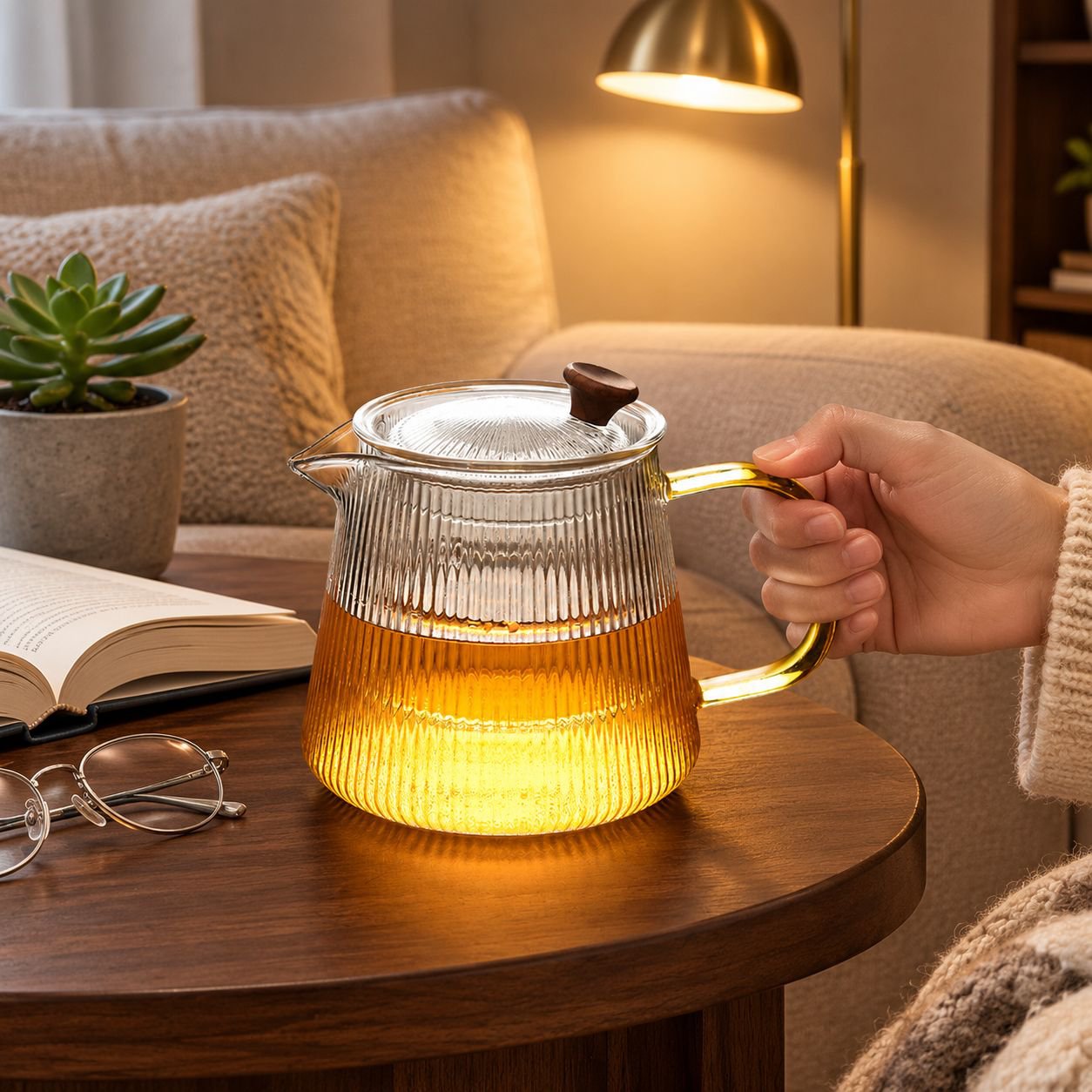 Premium quality New Striped Glass Teapot with hot tea