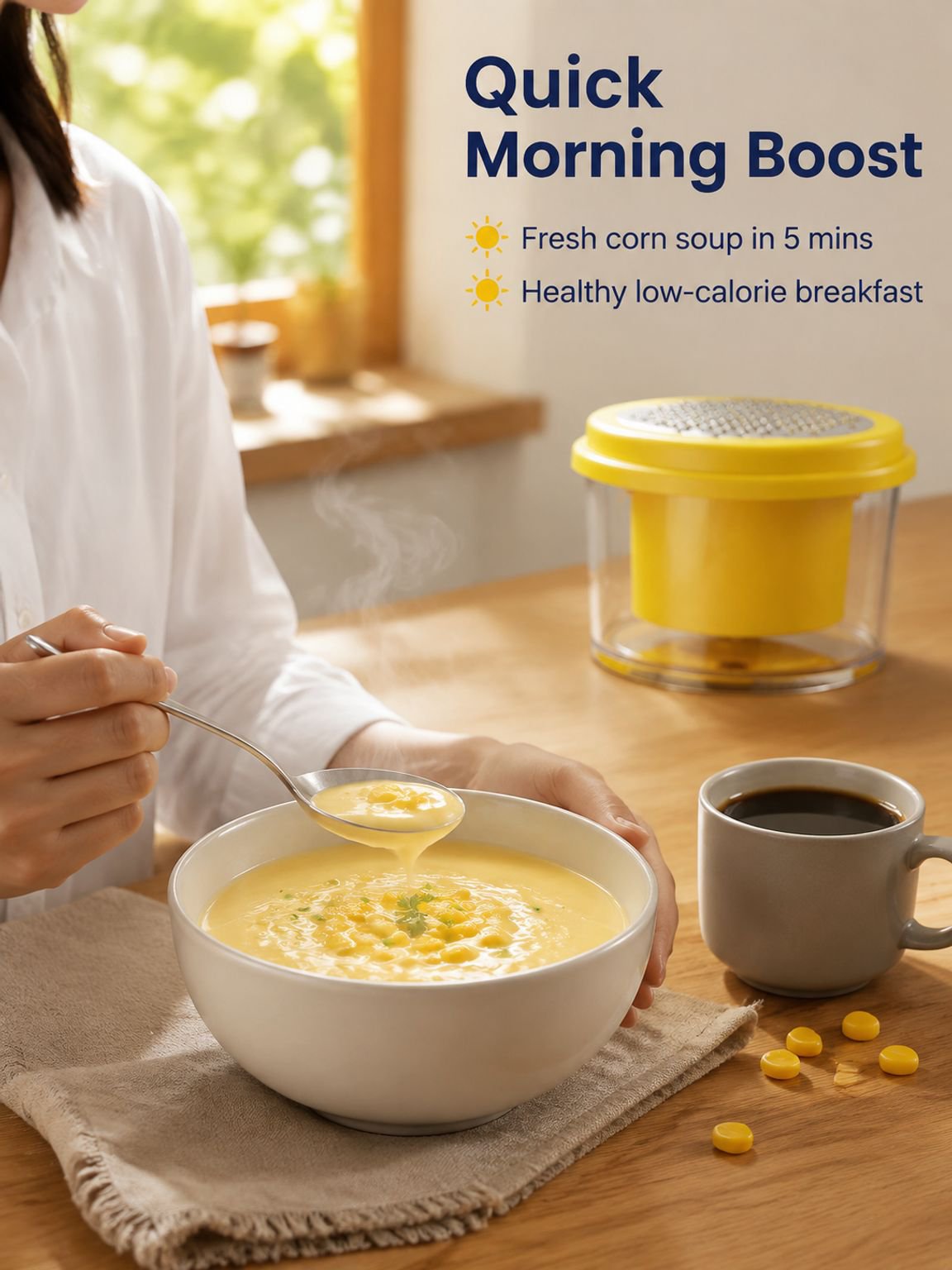 Compact corn kernel remover for convenient kitchen use