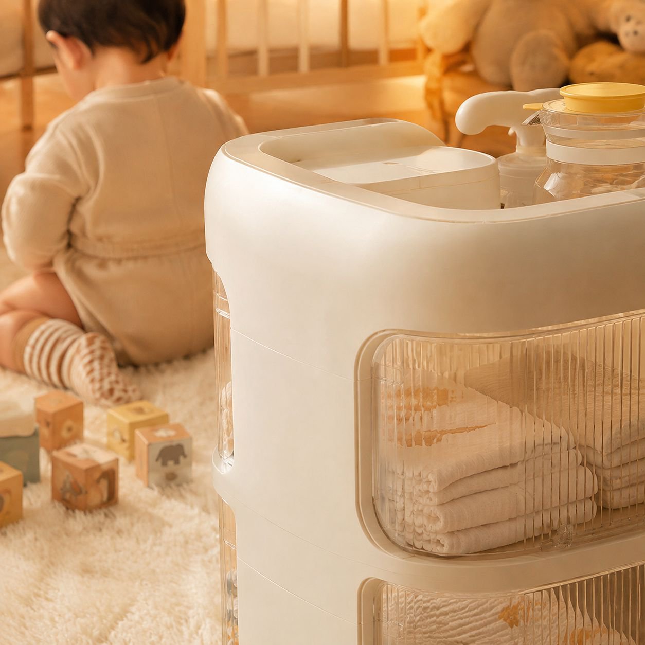 Mueble de almacenamiento seguro para bebés en color blanco