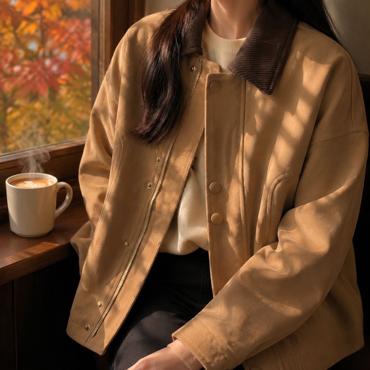 Chaqueta elegante de ante en colores caramelo para mujer
