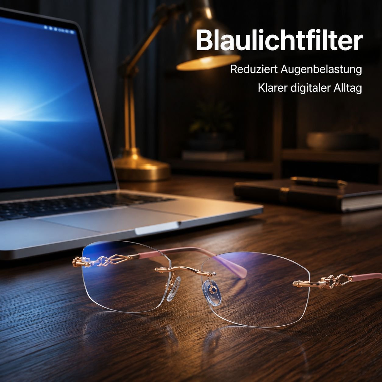 Rahmenlose Lesebrille mit Blaulichtfilter und intelligenter Zoomfunktion für Nah- und Fernsicht