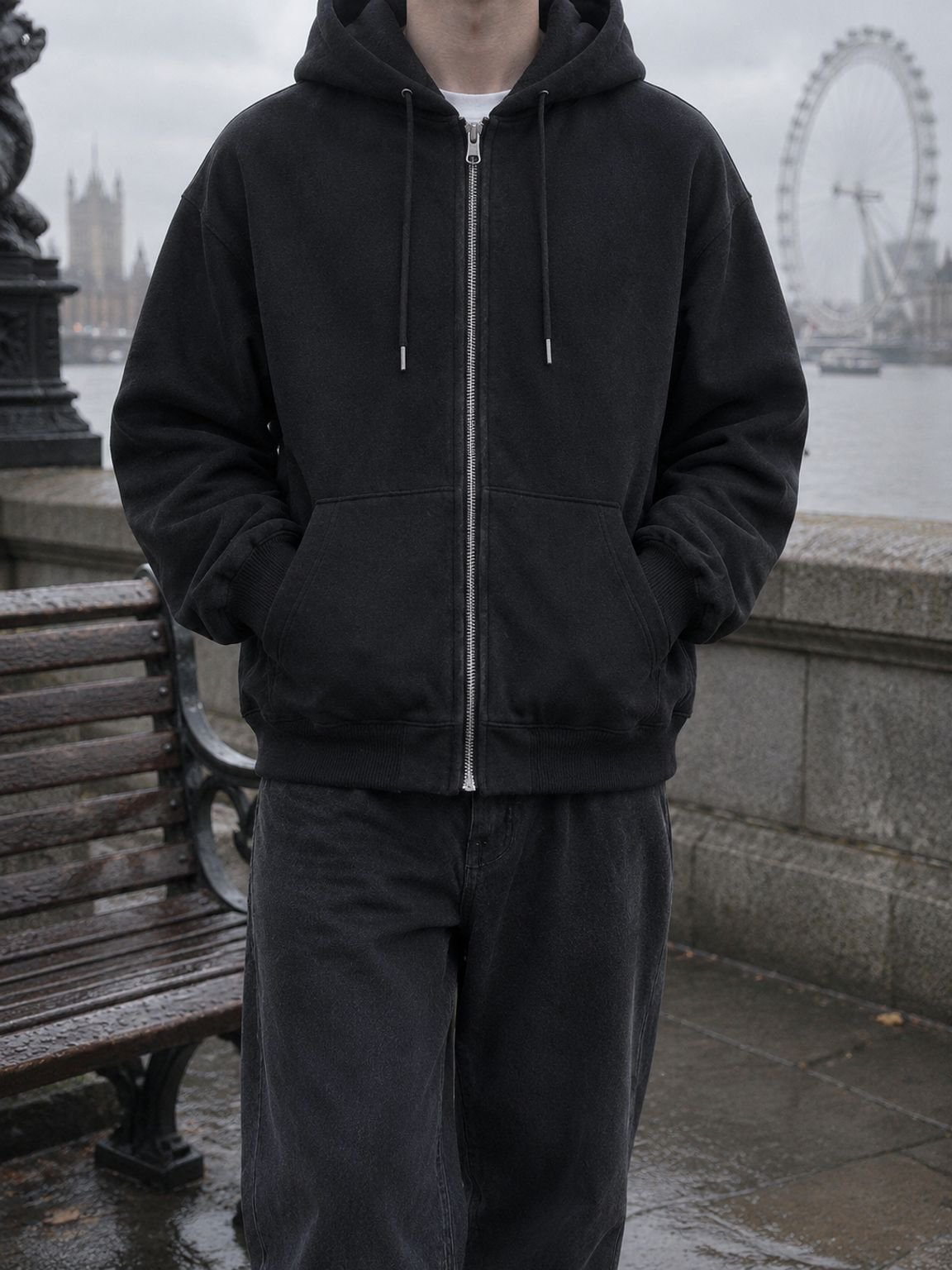 Men's cardigan with adjustable hood feature