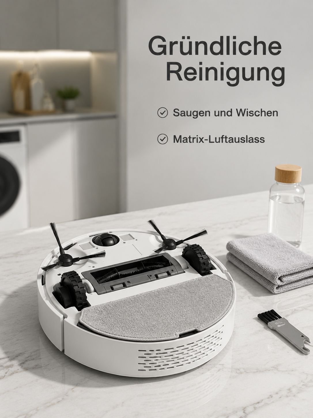 Automatischer Roboter reinigt Hartböden und Teppiche