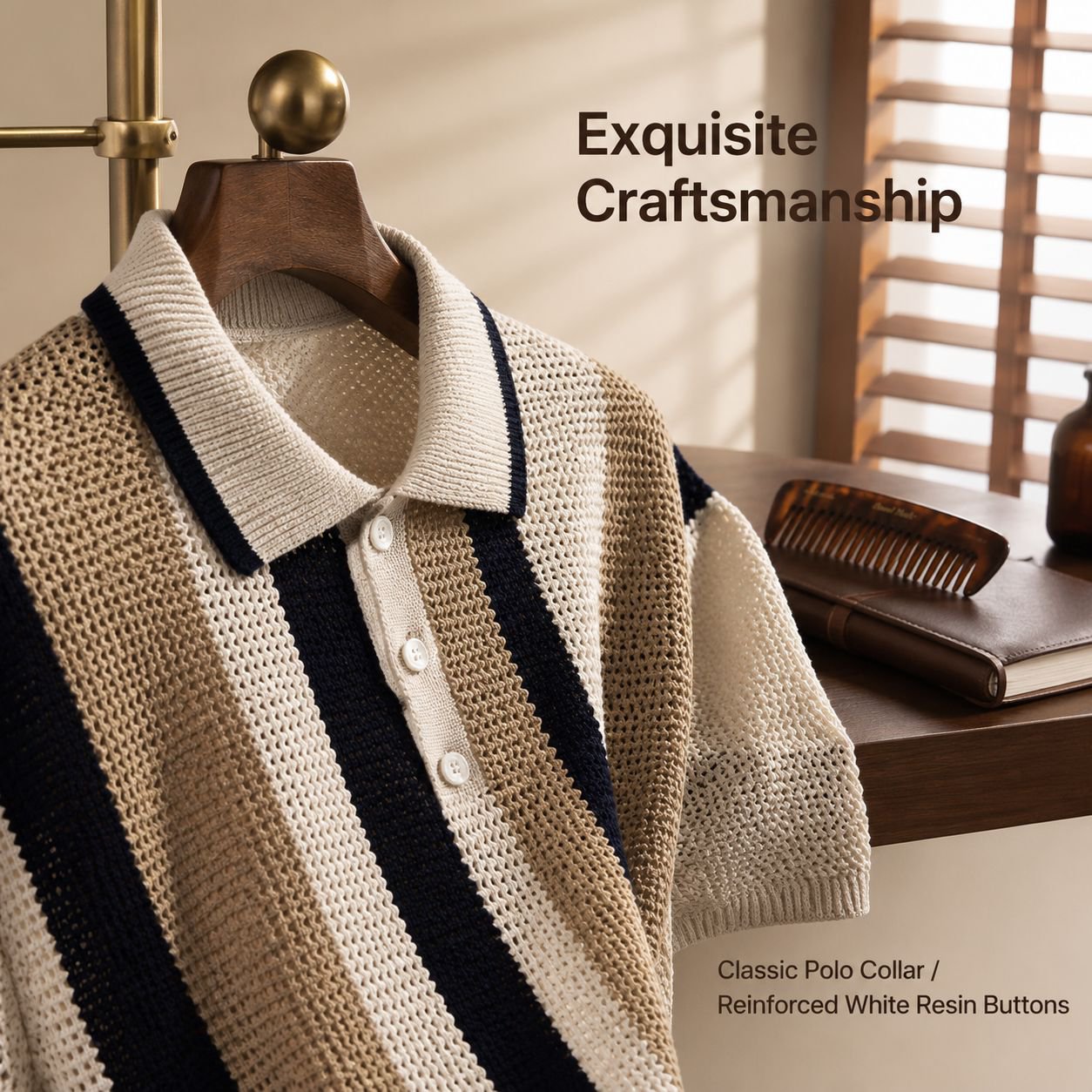 Men's Short Sleeve Knit Cardigan Airy Punch Collar Sweater