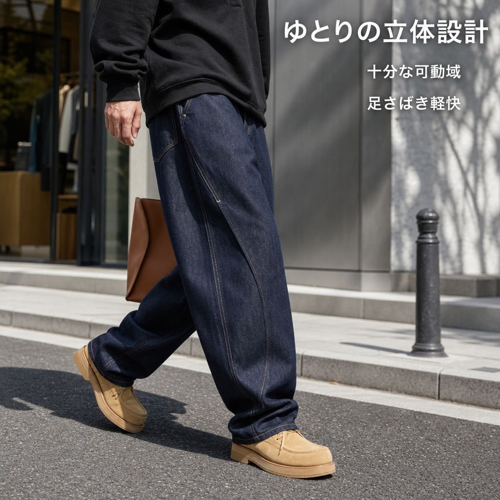 2026春新作 メンズ リジッド 原色 ルーズ ストレート ワイドデニム アメカジ カーブパンツ ジーンズ