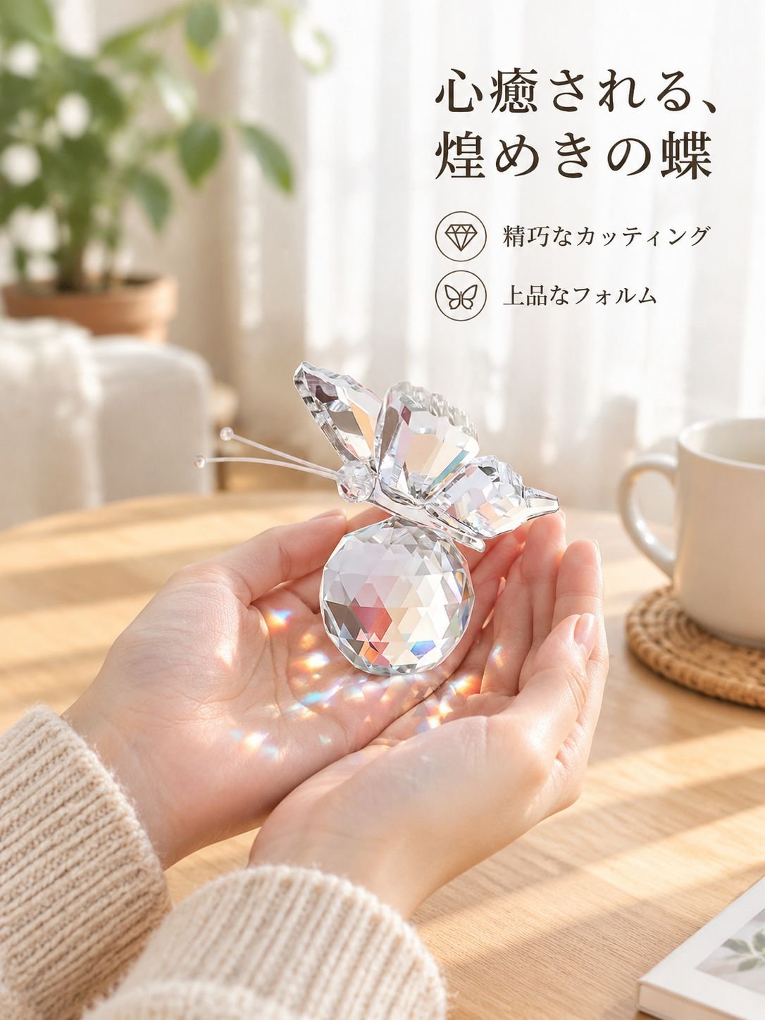 クリスタル蝶の置物 動物デコレーションアート