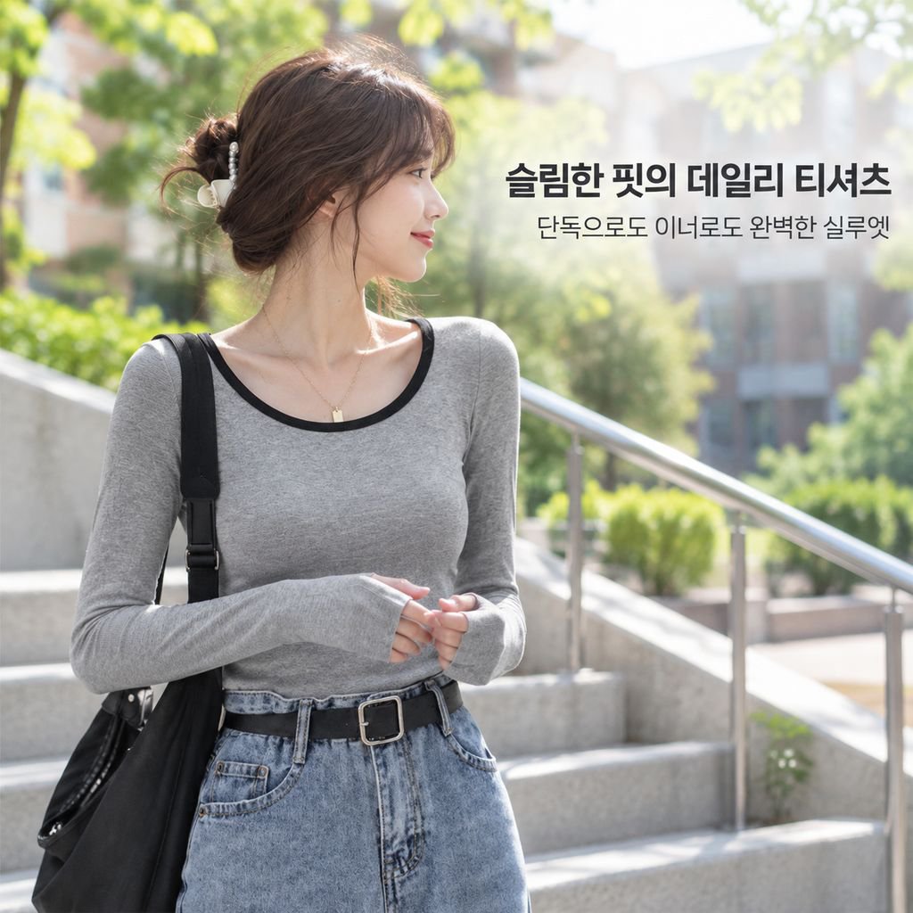 초가을 신상 슬림핏 긴팔 티셔츠 여성 쇄골 이너웨어 크롭 달콤하고 매운 학생 상의 트렌디