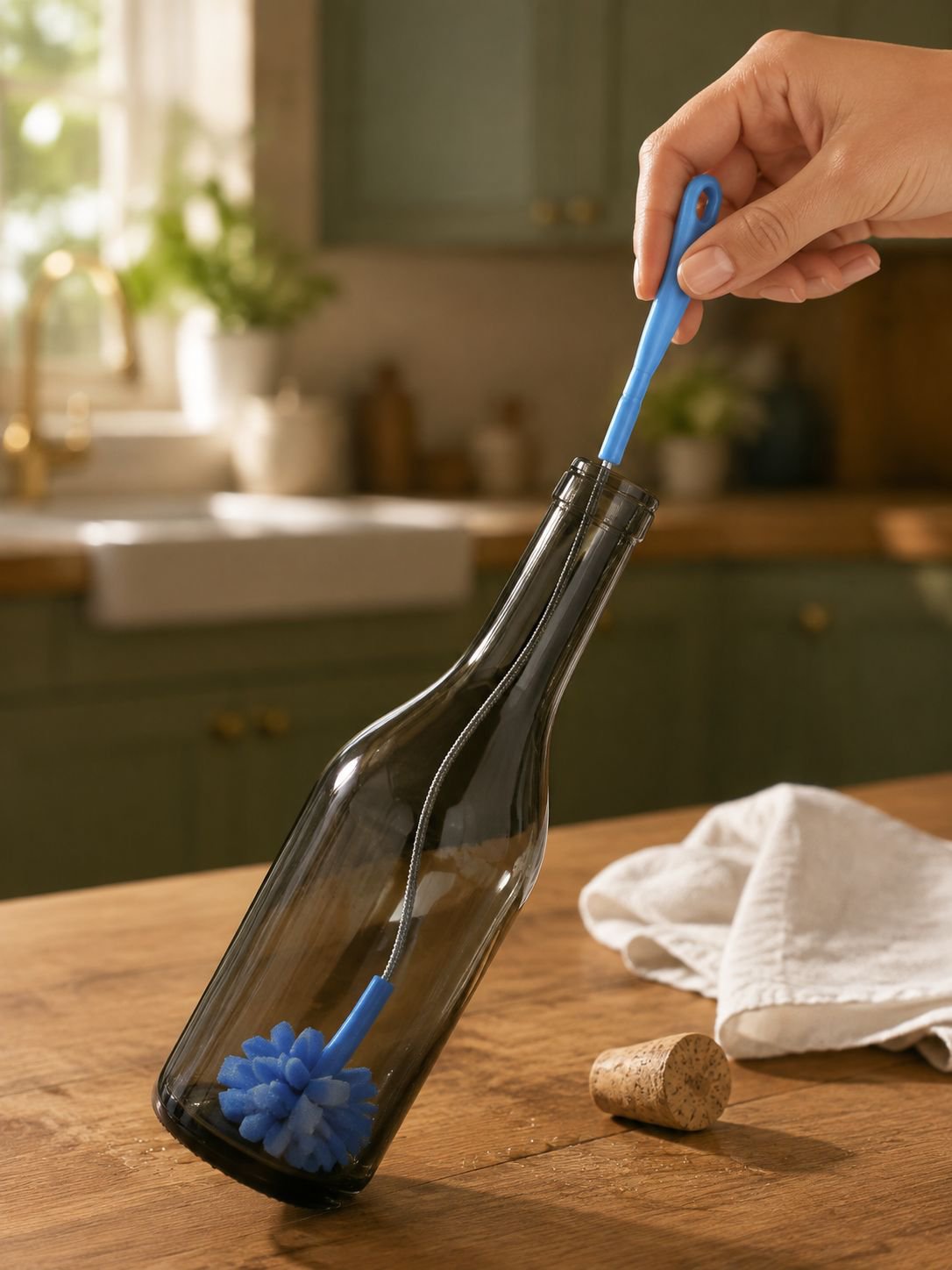 Easy-grip handle bottle and cup brush
