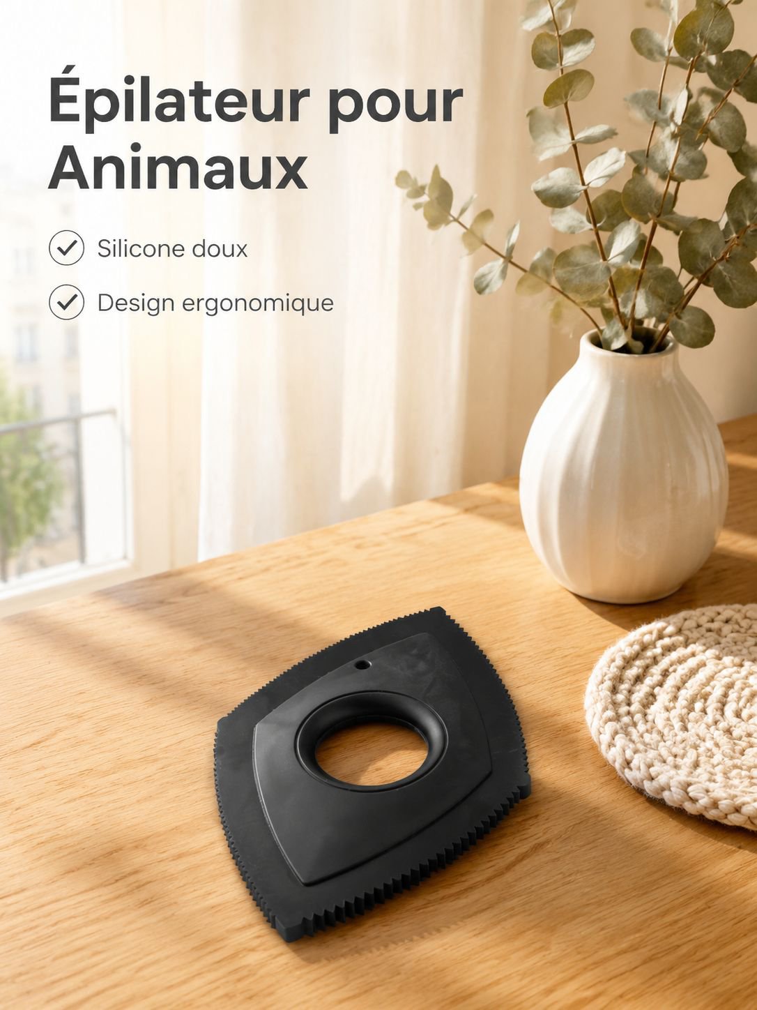Outil multifonctionnel lavable pour enlever les poils d'animaux