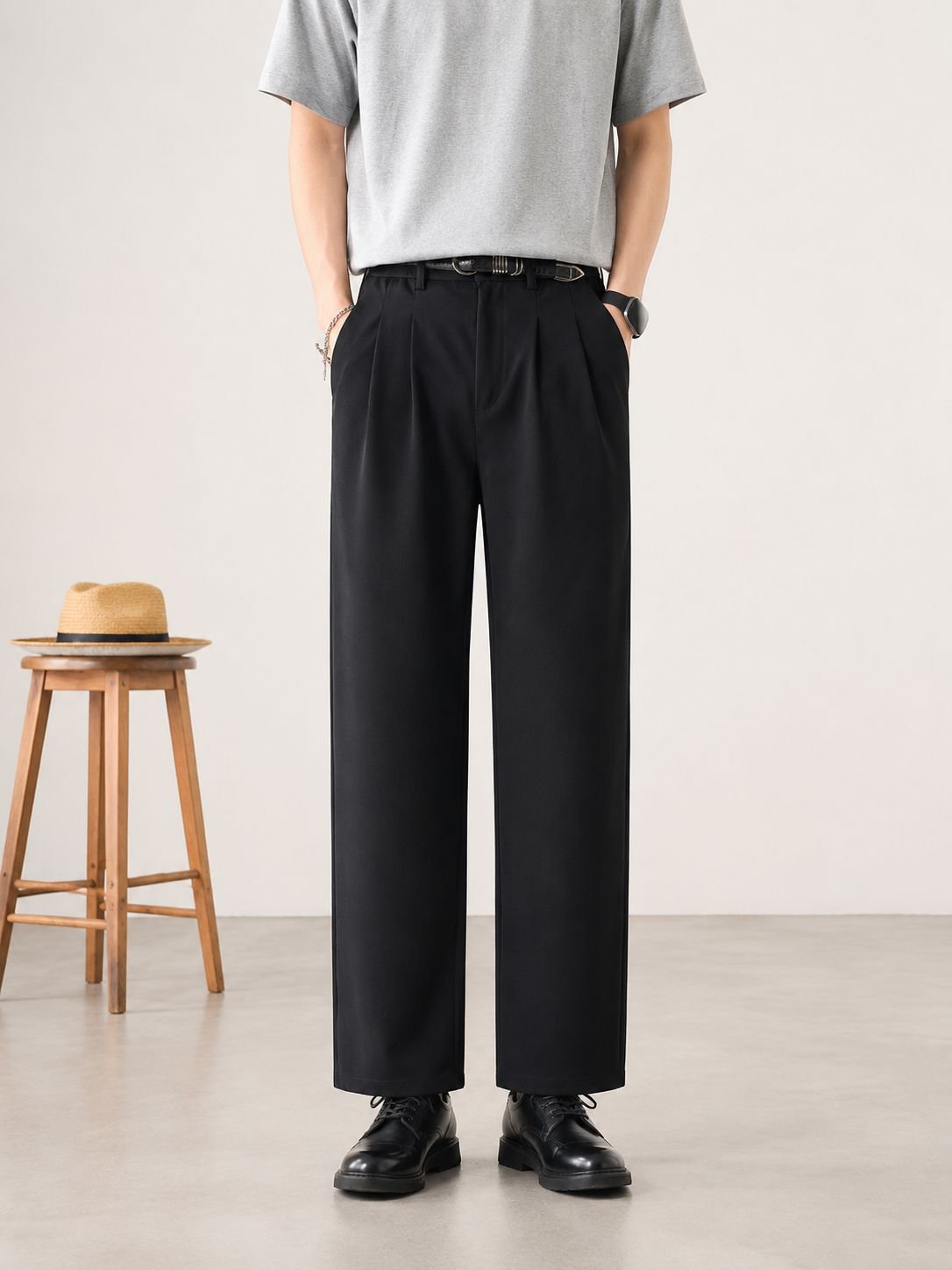 Pantalon 9/10ème homme, coupe minimaliste moderne