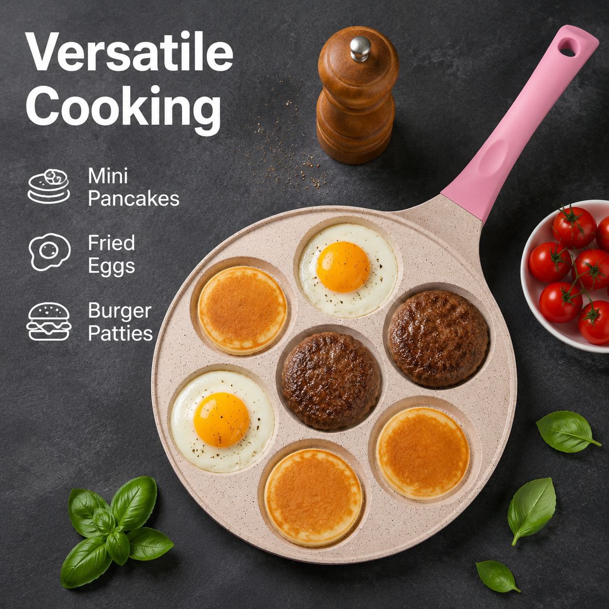 7-Hole Mini Pancake Pan, Easy-Clean Nonstick, Kitchen Bakeware