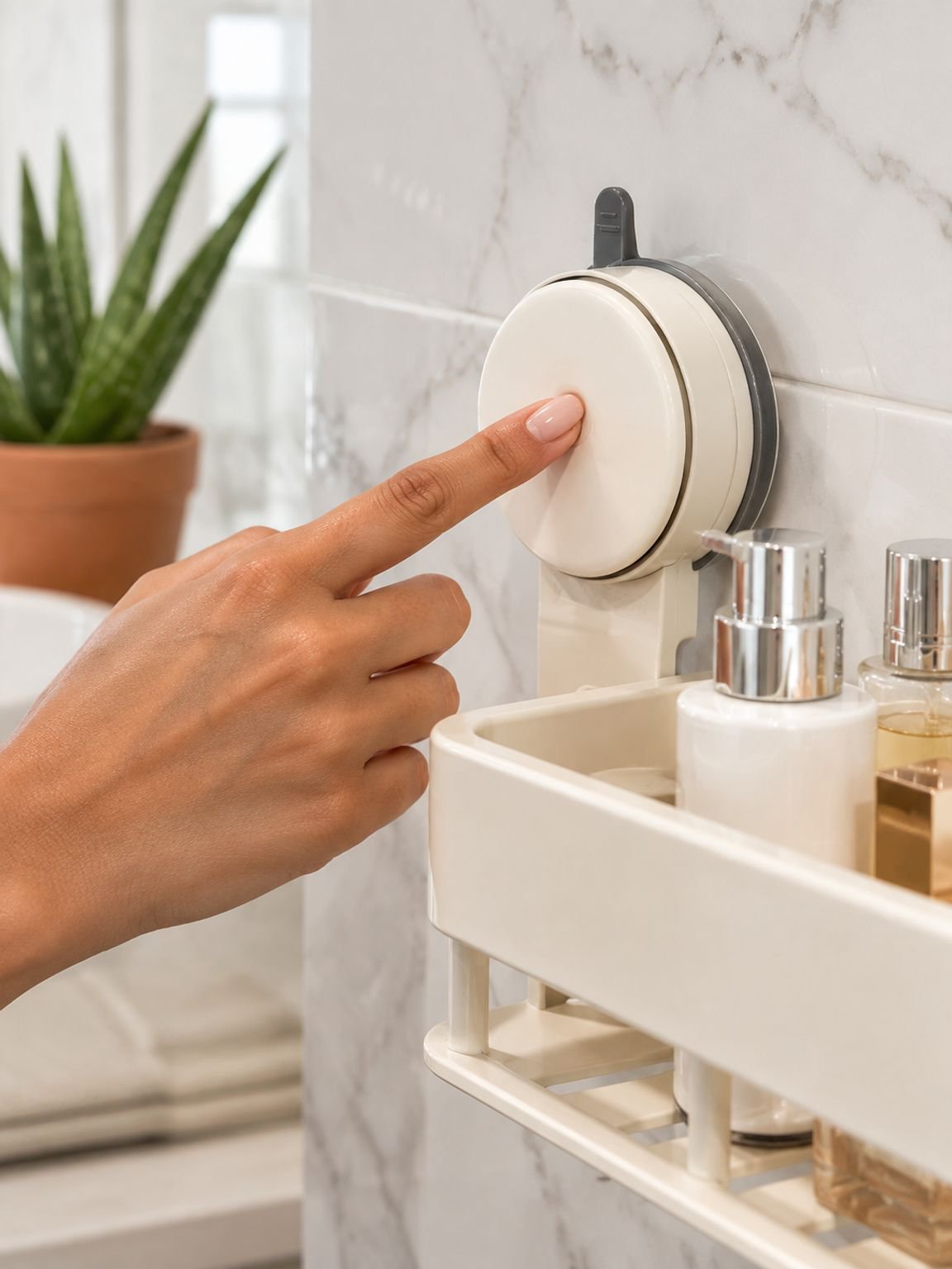 Estante de baño con ventosa estilo crema