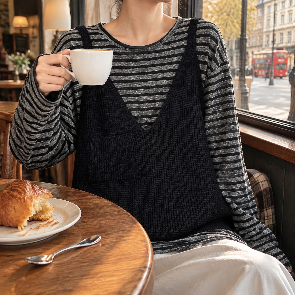 Autumn/winter women's wafu pocket knit vest, simple deep V-neck sweater vest outerwear