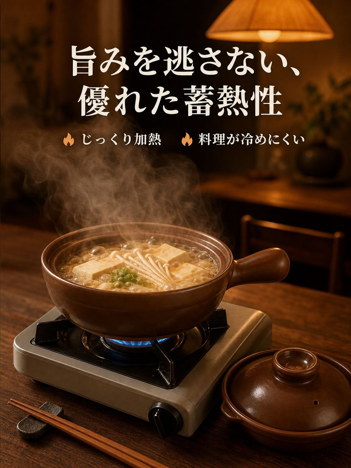 家庭用の取っ手付きミニ土鍋。米麺、鍋料理、各種スープにおすすめ。