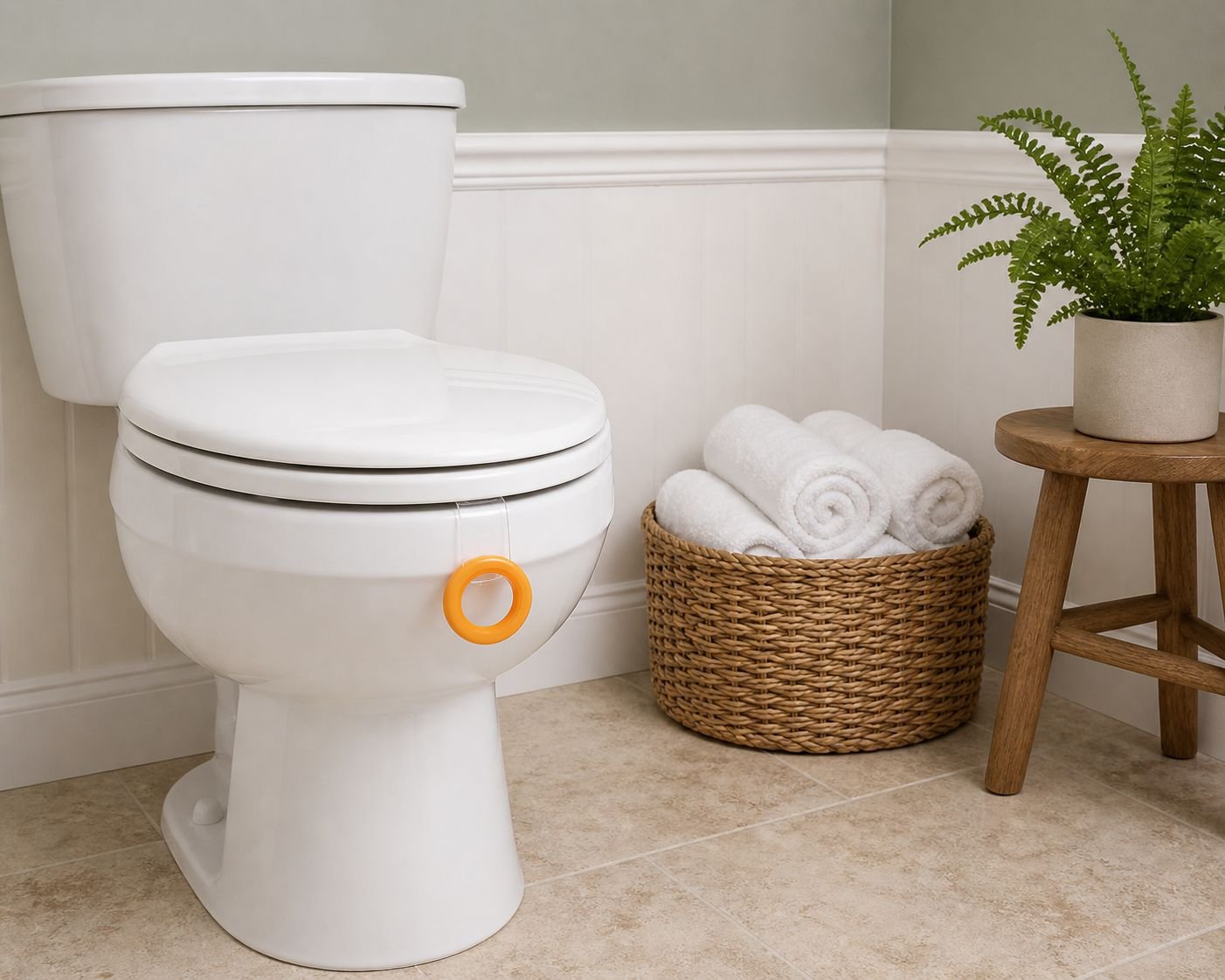 Bathroom accessory for safer toilet seat lifting